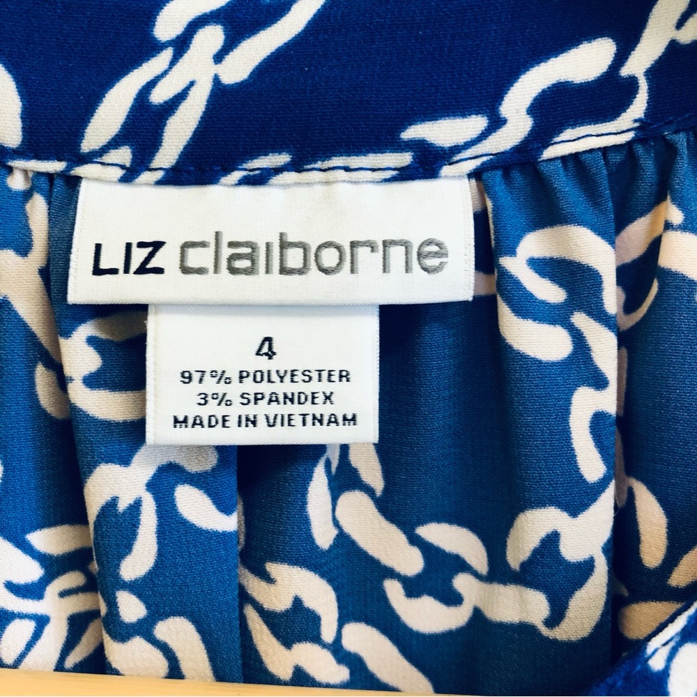 LIZ CLAIBORNE Dress Size 4 / Summer Shirt Dress / Chain Design / V-Neck - Picture 11 of 16